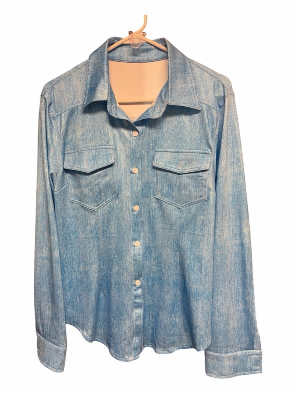 Light Wash Denim Look Button-Up Shirt and Matching Pants - NWOT
